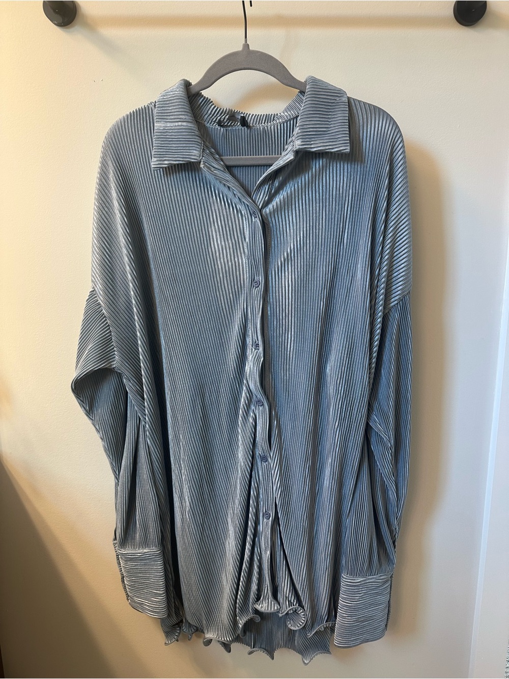 Light Blue Pleated Button-Up Shirt Dress